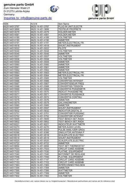 genuine parts GmbH Inquiries to: info@genuine-parts.de