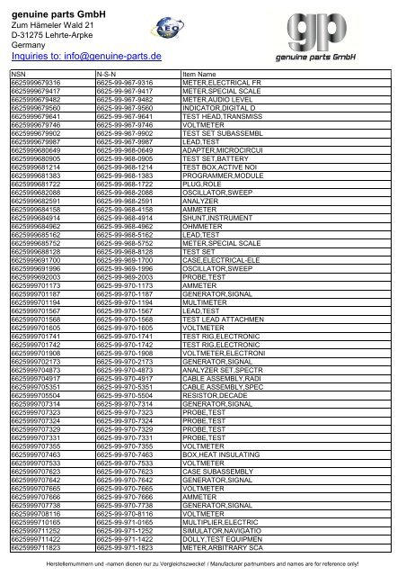 genuine parts GmbH Inquiries to: info@genuine-parts.de