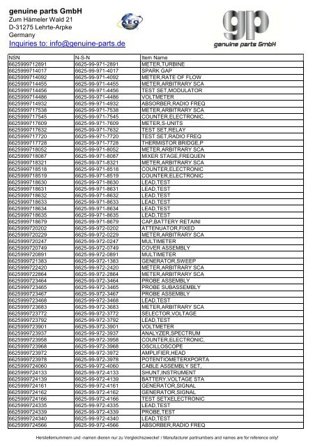 genuine parts GmbH Inquiries to: info@genuine-parts.de