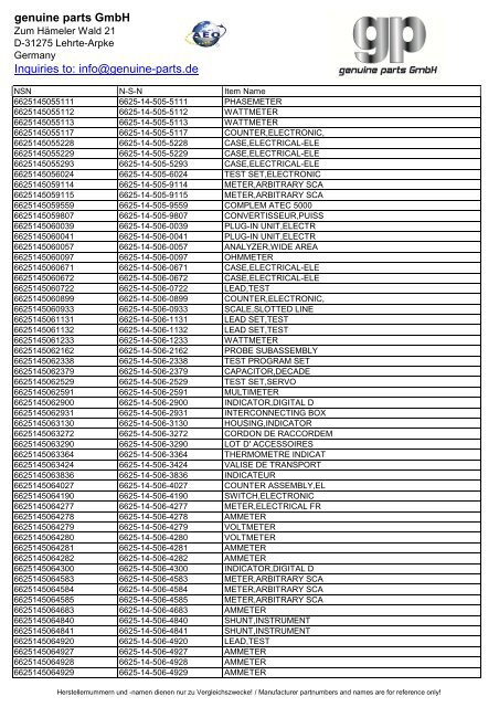 genuine parts GmbH Inquiries to: info@genuine-parts.de