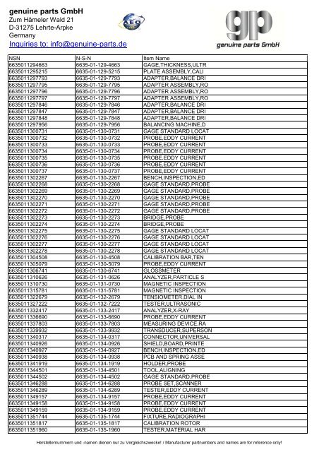 genuine parts GmbH Inquiries to: info@genuine-parts.de