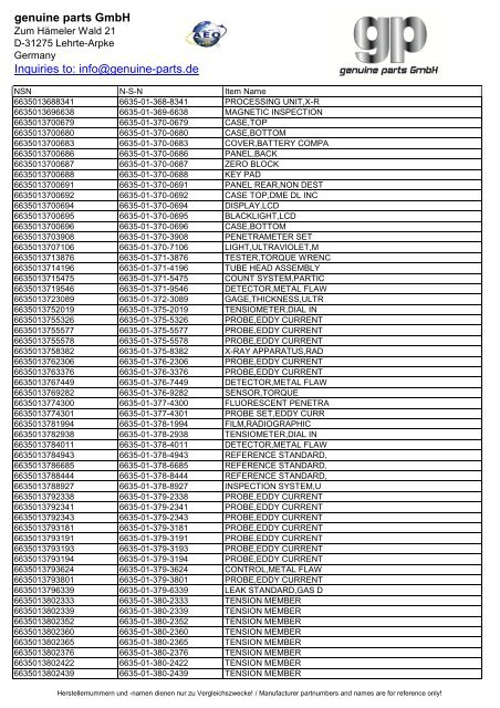 genuine parts GmbH Inquiries to: info@genuine-parts.de