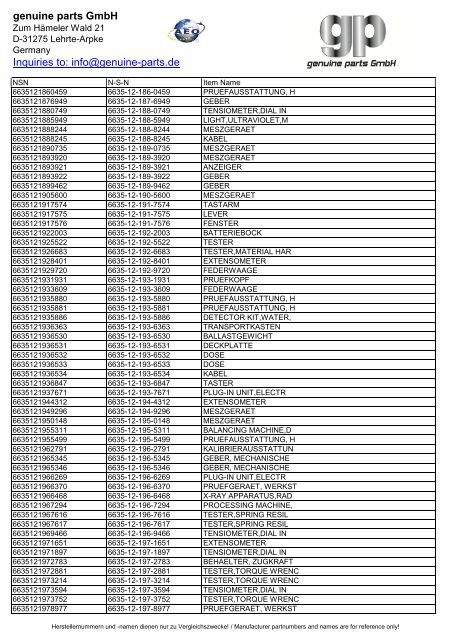 genuine parts GmbH Inquiries to: info@genuine-parts.de