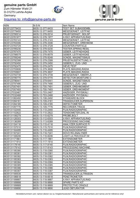 genuine parts GmbH Inquiries to: info@genuine-parts.de