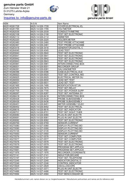 genuine parts GmbH Inquiries to: info@genuine-parts.de