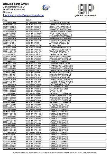 genuine parts GmbH Inquiries to: info@genuine-parts.de
