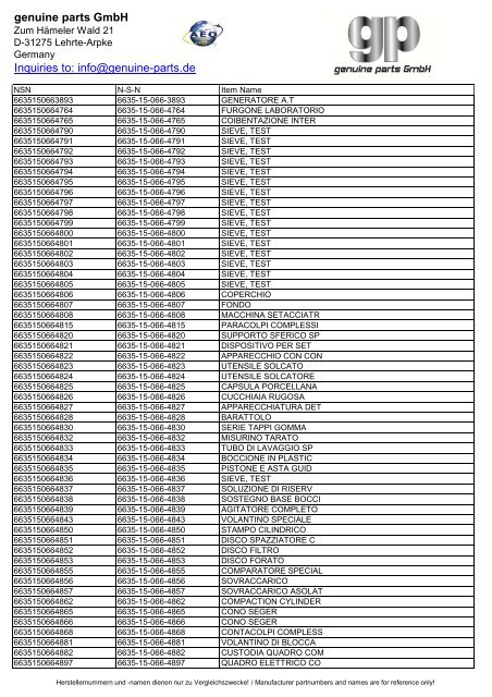 genuine parts GmbH Inquiries to: info@genuine-parts.de