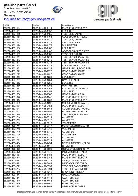 genuine parts GmbH Inquiries to: info@genuine-parts.de