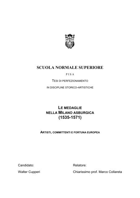 La medaglia nella Milano asburgica - Scuola Normale Superiore