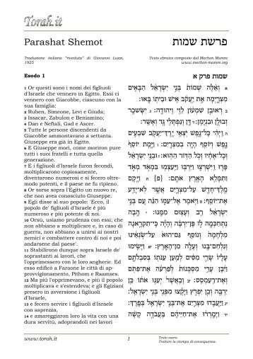 Testo ebraico e traduzione italiana della Parashà di Shemot