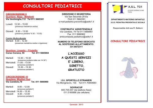 Orari di apertura e attività consultori pediatrici - ASL TO 1