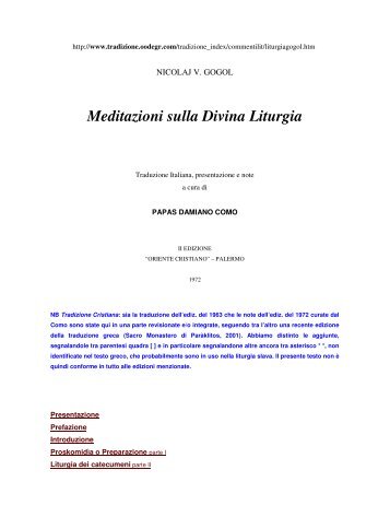 Nicolaj V. Gogol Meditazioni sulla Divina Liturgia ... - Cristina Campo