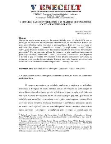 O DISCURSO DA SUSTENTABILIDADE E AS PRÁTICAS ... - CULT