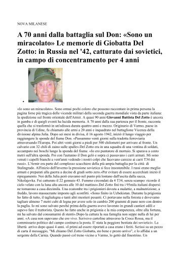 Sono un miracolato» Le memorie di Giobatta Del Zotto - Comune di ...