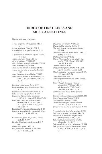 INDEX OF FIRST LINES AND MUSICAL SETTINGS - Ashgate