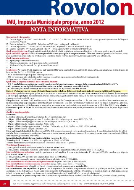 Notiziario comunale dicembre 2012 - Comune di Rovolon
