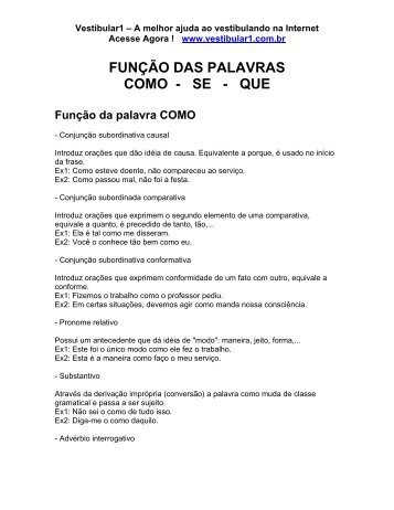 FUNÇÃO DAS PALAVRAS COMO - SE