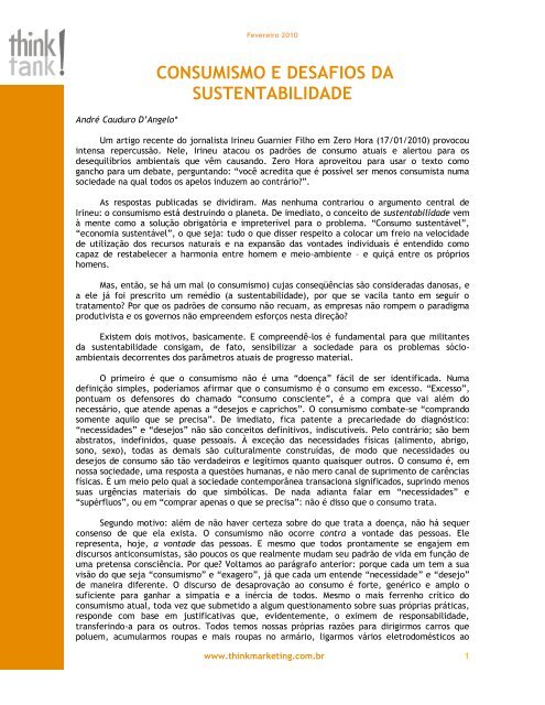 consumismo e desafios da sustentabilidade - Think Marketing