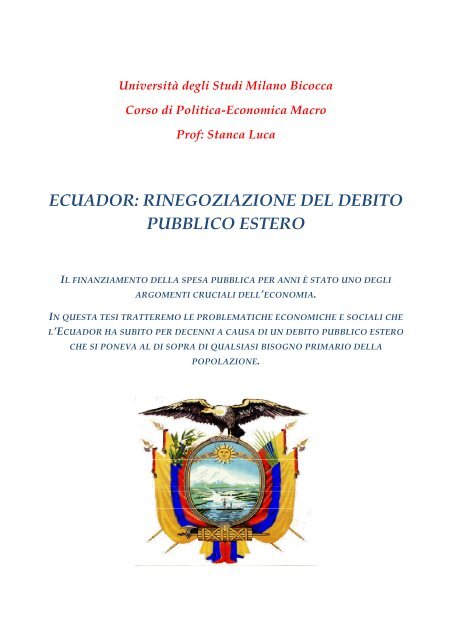 ecuador: rinegoziazione del debito pubblico estero - Dipartimento di ...