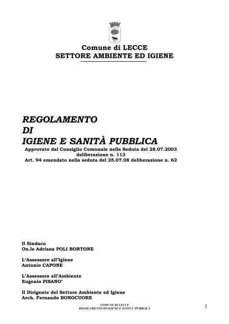 REGOLAMENTO DI IGIENE 113 2003 - Comune di Lecce