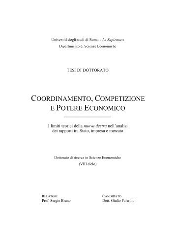 Coordinamento, competizione e potere economico. I ... - Economia