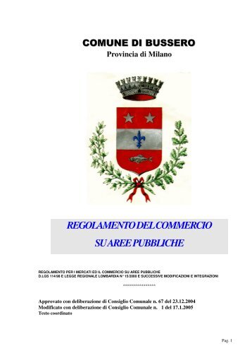 regolamento del commercio su aree pubbliche - Comune di Bussero