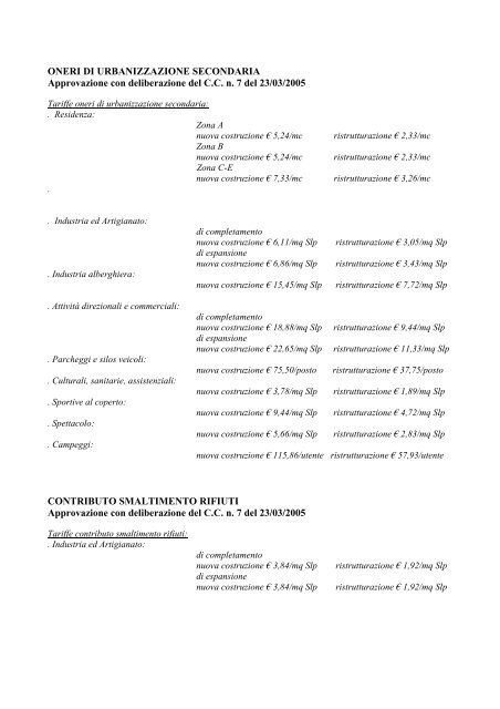 comune di casteggio tabella oneri concessori - Pgt.Comune ...