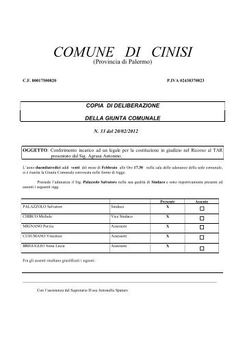 Delib Gm n 33/2013 - Comune di Cinisi