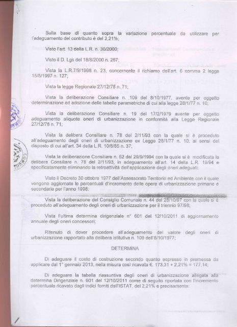 Adeguamento degli oneri concessori per l'anno 2013 - Comune di ...