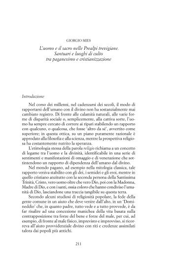 L'uomo e il sacro nelle Prealpi trevigiane. Santuari e luoghi di culto ...