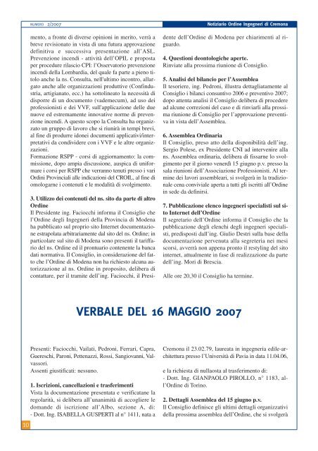 Notiziario Ordine Ingegneri di Cremona - Ordine degli Ingegneri di ...