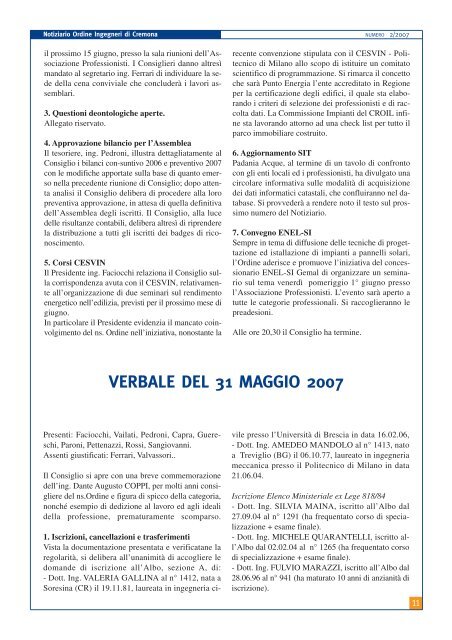 Notiziario Ordine Ingegneri di Cremona - Ordine degli Ingegneri di ...