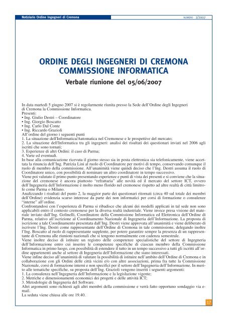 Notiziario Ordine Ingegneri di Cremona - Ordine degli Ingegneri di ...