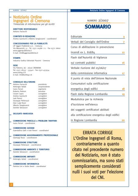 Notiziario Ordine Ingegneri di Cremona - Ordine degli Ingegneri di ...