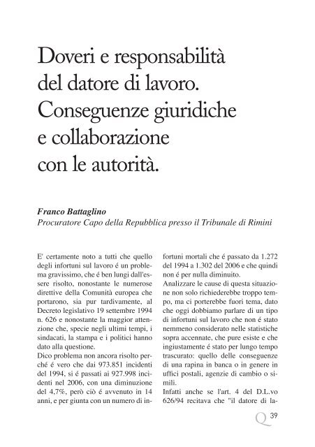 I quaderni della formazione: 4 - Valutazione del rischio rapina e ...