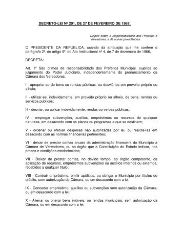 DECRETO-LEI Nº 201, DE 27 DE FEVEREIRO DE 1967. O ...