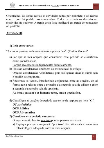 Combinados com a coordenação Pedagógica - Ceag - Prof. Flaverlei