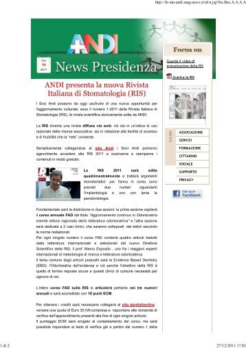 ANDI presenta la nuova Rivista Italiana di Stomatologia (RIS)