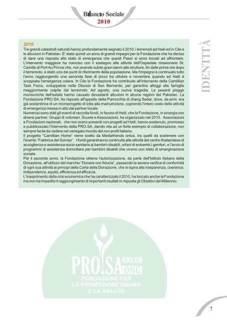 Bilancio sociale integrale - Fondazione PRO.SA