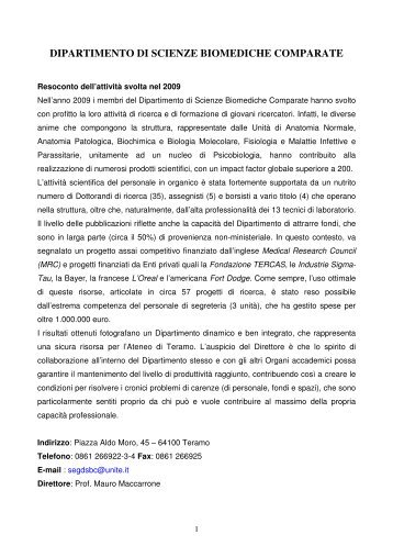 Scarica la relazione del dipartimento 2009 - Università degli Studi di ...