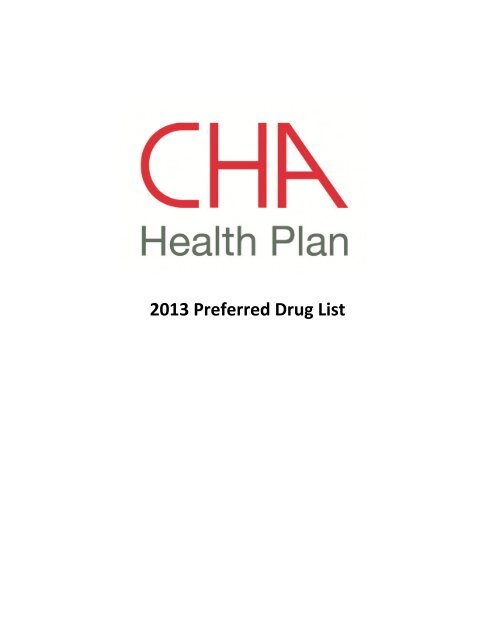 2013 Preferred Drug List - Clear Health Alliance