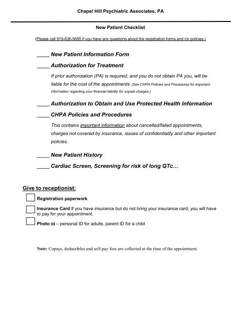 New Patient Registration - CHPA