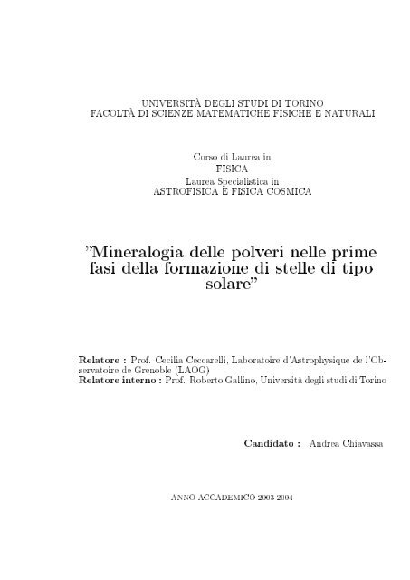 Mineralogia delle polveri nelle prime fasi della formazione di stelle ...