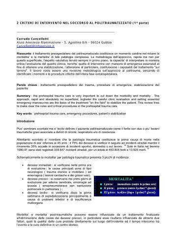 Criteri di intervento nel soccorso al politraumatizzato