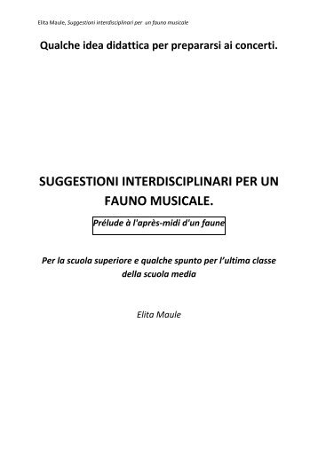 SUGGESTIONI INTERDISCIPLINARI PER UN FAUNO MUSICALE.