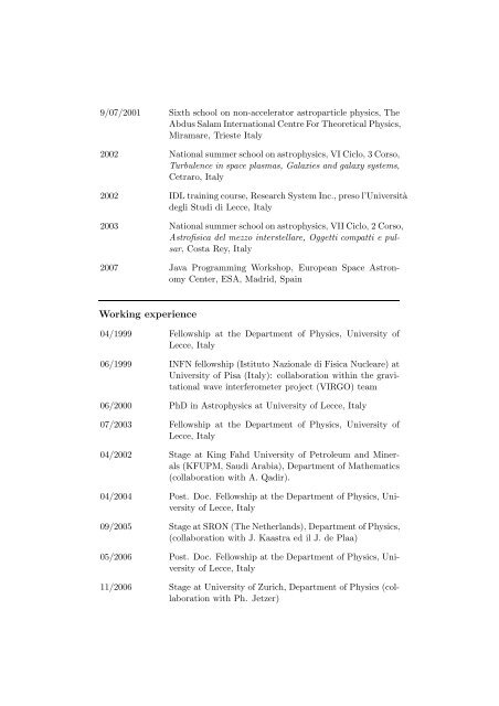 Curriculum Vitae - Dipartimento di Fisica