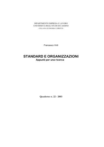 STANDARD E ORGANIZZAZIONI - Università degli Studi di Cassino