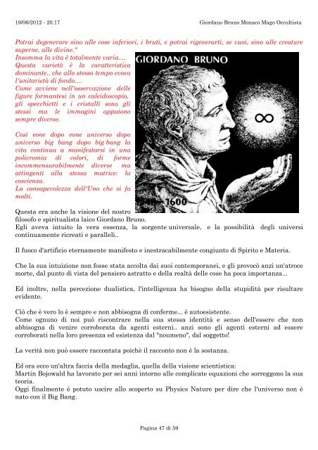 Giordano Bruno Monaco Mago Occultista