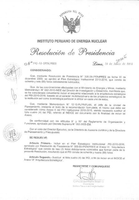 Plan Estratégico Institucional - Instituto Peruano de Energía Nuclear