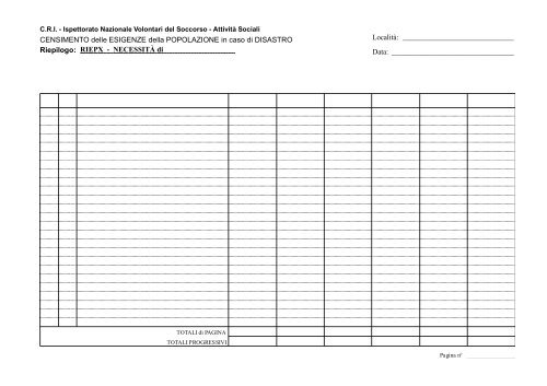 Censimento delle Esigenze della Popolazione in caso di Disastro